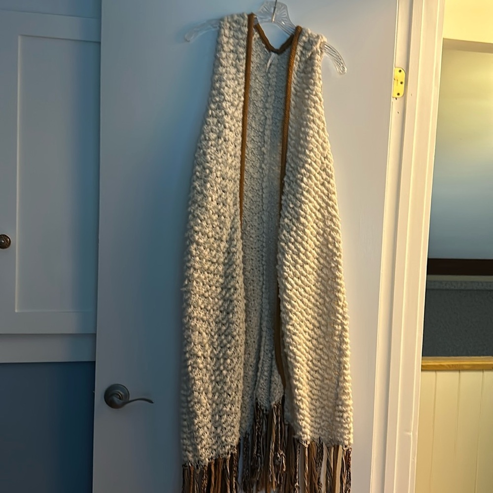 Funky free people cream colored long vest size medium